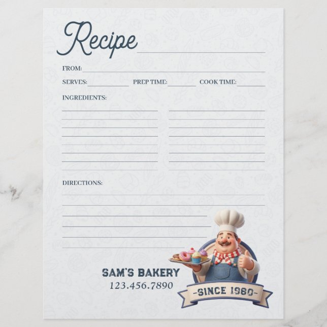 Bakery Pastry Chef Baking Recipe Page Cookbook (Front)
