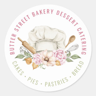 Bakery Pastry Chef Baking Utensils Watercolor Classic Round Sticker
