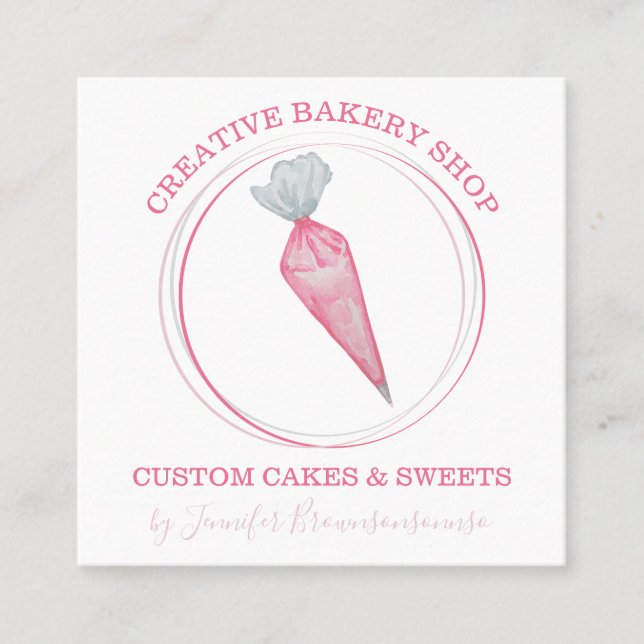 Bakery Pastry Chef birthday party cake maker Square Business Card (Front)