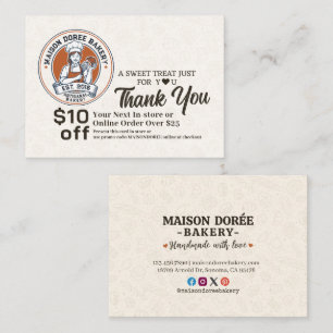 Bakery Pastry Chef Cake Baker Thank You Promo Code Discount Card