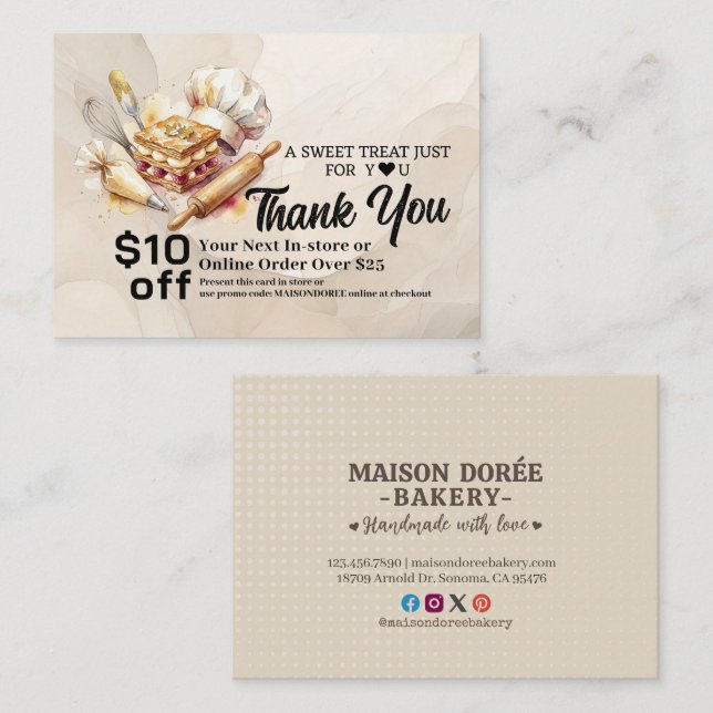 Bakery Pastry Chef Cake Baker Thank You Promo Code Discount Card (Front/Back)
