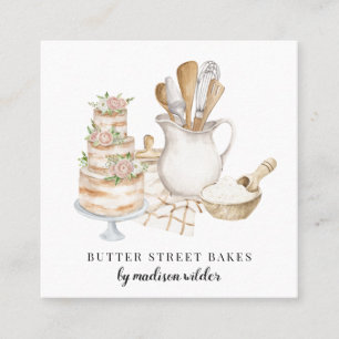 Bakery Pastry Chef Cake Square Business Card