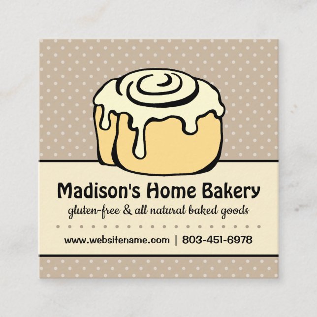 Bakery Pastry Chef Catering Cinnamon Roll Unique Square Business Card (Front)