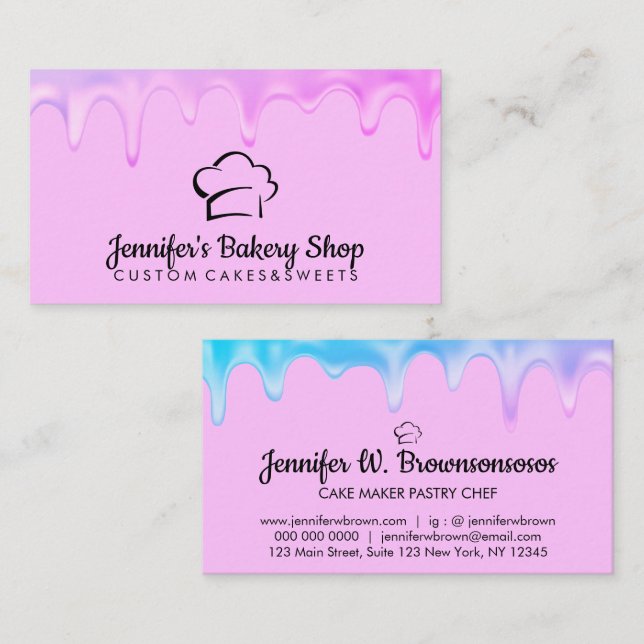 Bakery Pastry Chef Cream purple Dripping Business Card (Front/Back)