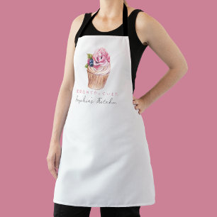 Bakery Pastry Chef Cupcake Watercolor Pink Elegant Apron