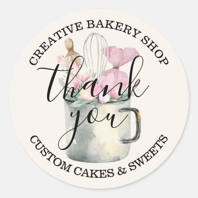 Bakery Pastry Chef cute ivory thank you Classic Round Sticker (Front)