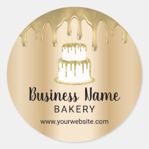 Bakery Pastry Chef Drip Cake Logo Modern Gold Classic Round Sticker