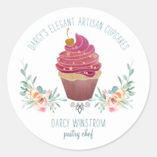 Bakery Pastry Chef Elegant Cupcake Baker  Classic Round Sticker