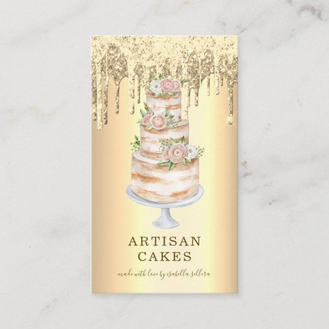 Bakery Pastry Chef Glitter Drips Platinum Gold  Business Card (Front)