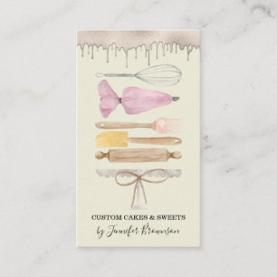 Bakery Pastry Chef Ivory Watercolor Cake Drip Business Card
