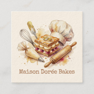 Bakery Pastry Chef Modern Gold Baking Utensils Square Business Card