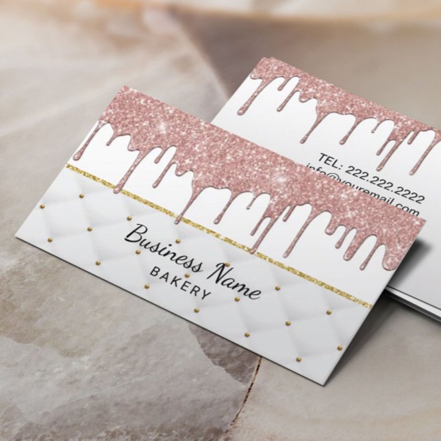 Bakery Pastry Chef Modern Rose Gold Drips Business Card (Creator Uploaded)