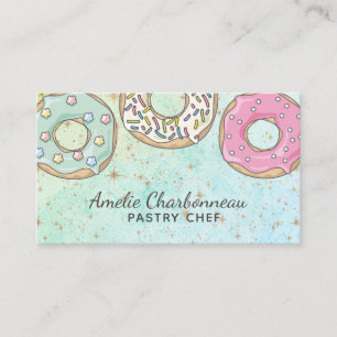 Bakery Pastry Chef Pink Turquoise Watercolor  Business Card