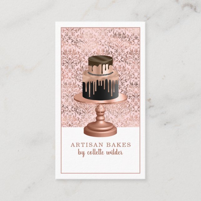 Bakery Pastry Chef Rose Gold Drips Cake Business B Business Card (Front)