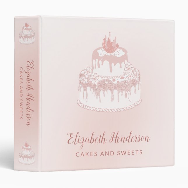 Bakery Pastry Chef Rose Gold Drips Cake Recipe Binder (Front/Spine)
