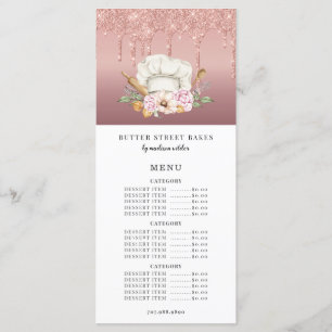 Bakery Pastry Chef Rose Gold Glitter Drips Price Menu