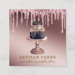 Bakery Pastry Chef Rose Gold Glitter Drips Square Square Business Card