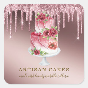 Bakery Pastry Chef Rose Gold Glitter Drips Square Sticker