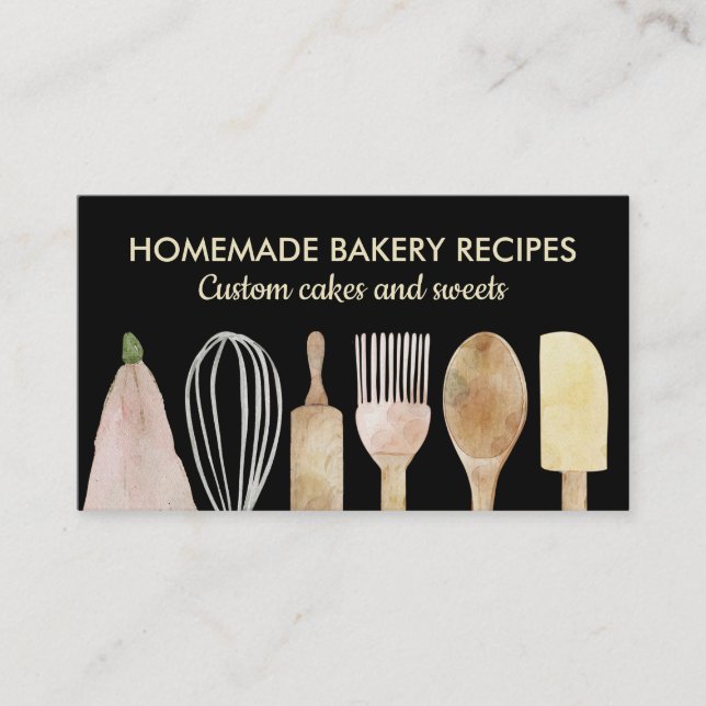 Bakery pastry chef utensils elegant simple modern business card (Front)