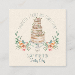 Bakery Pastry Chef Watercolor  a Floral Cake Square Business Card