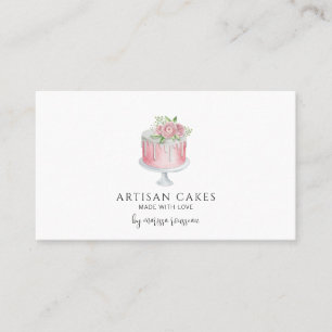 Bakery Pastry Chef Watercolor Baking Pink Cake Bus Business Card
