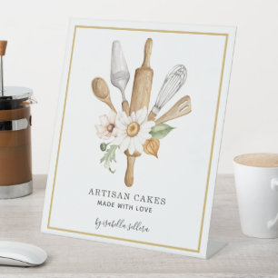 Bakery Pastry Chef Watercolor Baking Utensil Tools Pedestal Sign