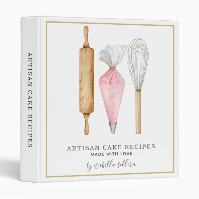 Bakery Pastry Chef Watercolor Baking Utensils Binder (Front/Spine)
