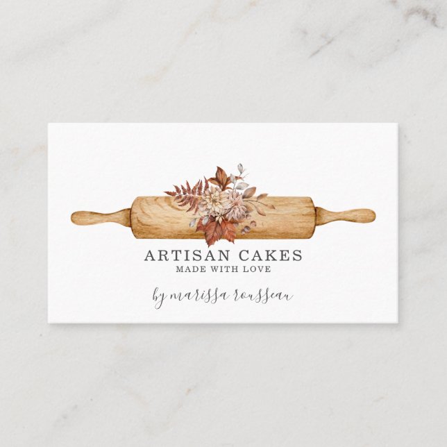 Bakery Pastry Chef Watercolor Baking Utensils Busi Business Card (Front)