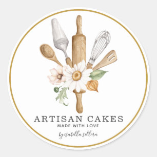 Bakery Pastry Chef Watercolor Baking Utensils  Classic Round Sticker