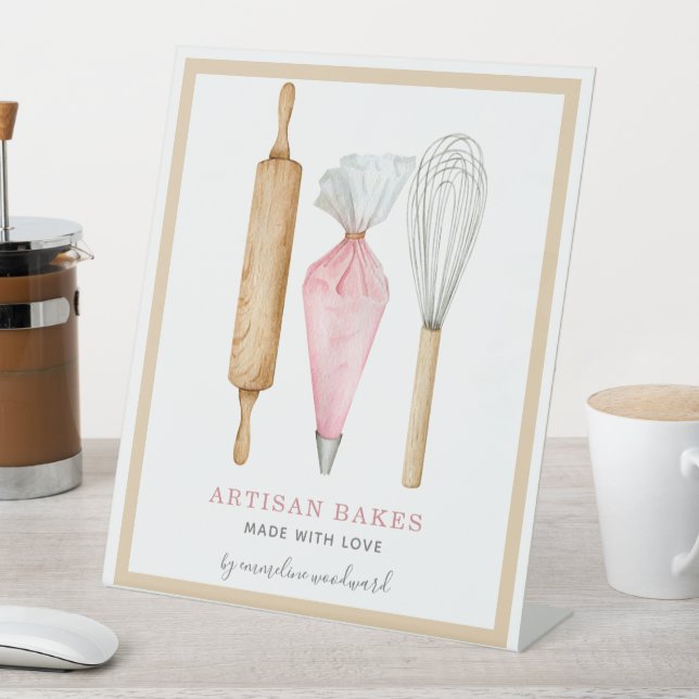 Bakery Pastry Chef Watercolor Baking Utensils Pedestal Sign (In SItu)
