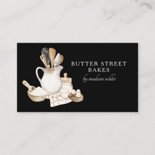 Bakery Pastry Chef Watercolor Black Business Card