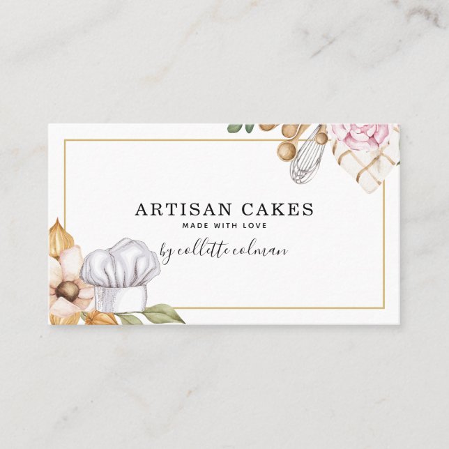 Bakery Pastry Chef Watercolor Business Card (Front)