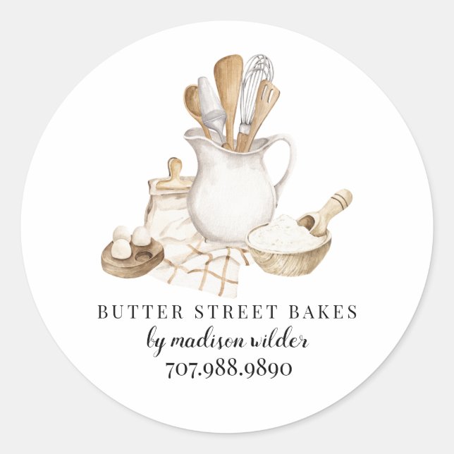 Bakery Pastry Chef  Watercolor Classic Round Sticker (Front)