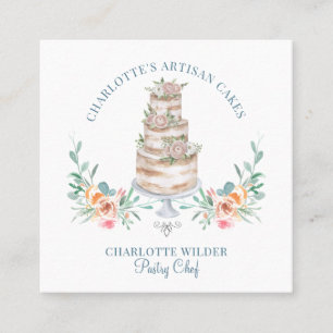 Bakery Pastry Chef Watercolor Floral Cake Logo Square Business Card