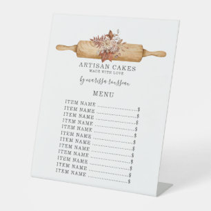 Bakery Pastry Chef Watercolor Floral Rolling Pin Pedestal Sign