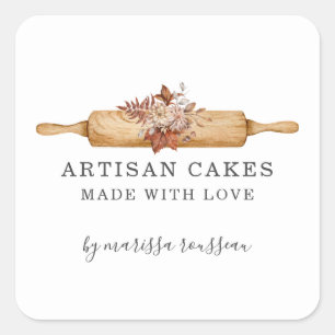 Bakery Pastry Chef Watercolor Floral Rolling Pin S Square Sticker