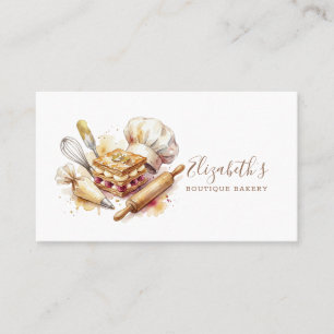 Bakery Pastry Chef Watercolor Gold Baking Catering Business Card