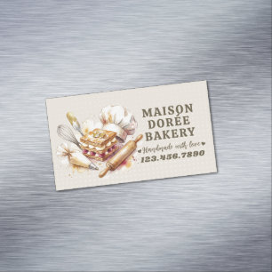 Bakery Pastry Chef Watercolor Gold Baking Catering Magnetic Business Card