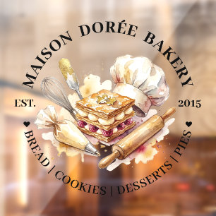 Bakery Pastry Chef Watercolor Gold Baking Catering Window Cling