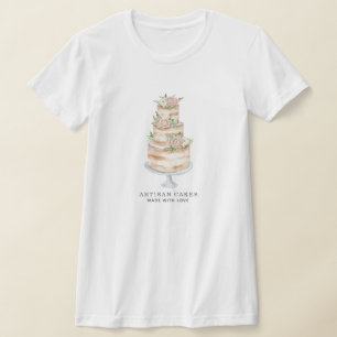 Bakery Pastry Chef Watercolor Pink Floral Cake T-Shirt