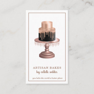 Bakery Pastry Chef Watercolor Rose Gold Drips Cake Business Card