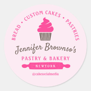 Bakery Pastry Cupcake Pink logo branding Classic Round Sticker