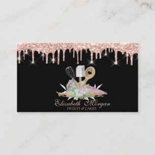 Bakery Pastry Hand Tools Flowers Rose Gold Drips Business Card