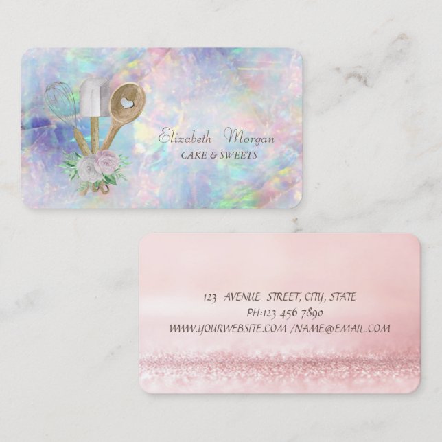 Bakery Pastry Hand Tools Holographic,Opal  Business Card (Front/Back)