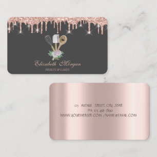 Bakery Pastry Hand Tools Rose Gold Drips Bakery  Business Card