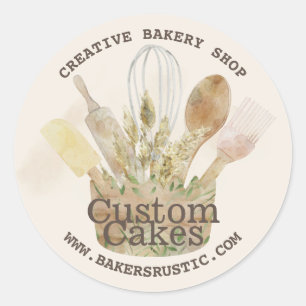 Bakery pastry patisserie chef rustic style custom classic round sticker