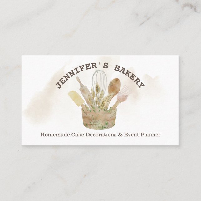 Bakery pastry patisserie chef rustic watercolor business card (Front)