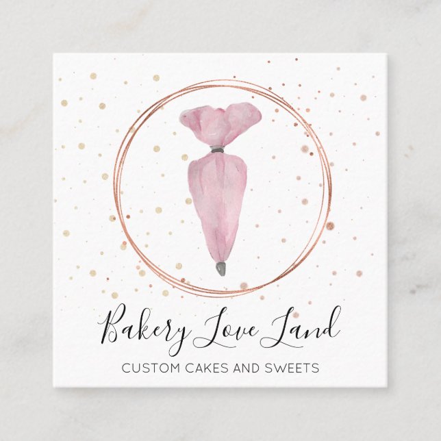Bakery Pastry Patisserie Cream Bag Square Business Card (Front)