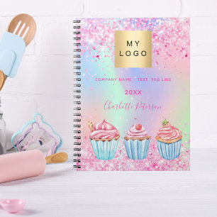 Bakery pastry shop glitter cupcakes name  notebook
