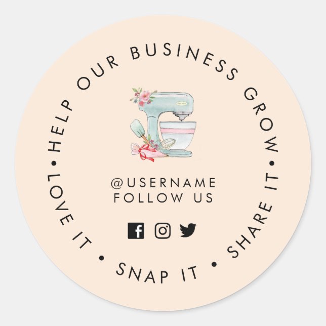 Bakery Peach Social media follow   Classic Round Sticker (Front)